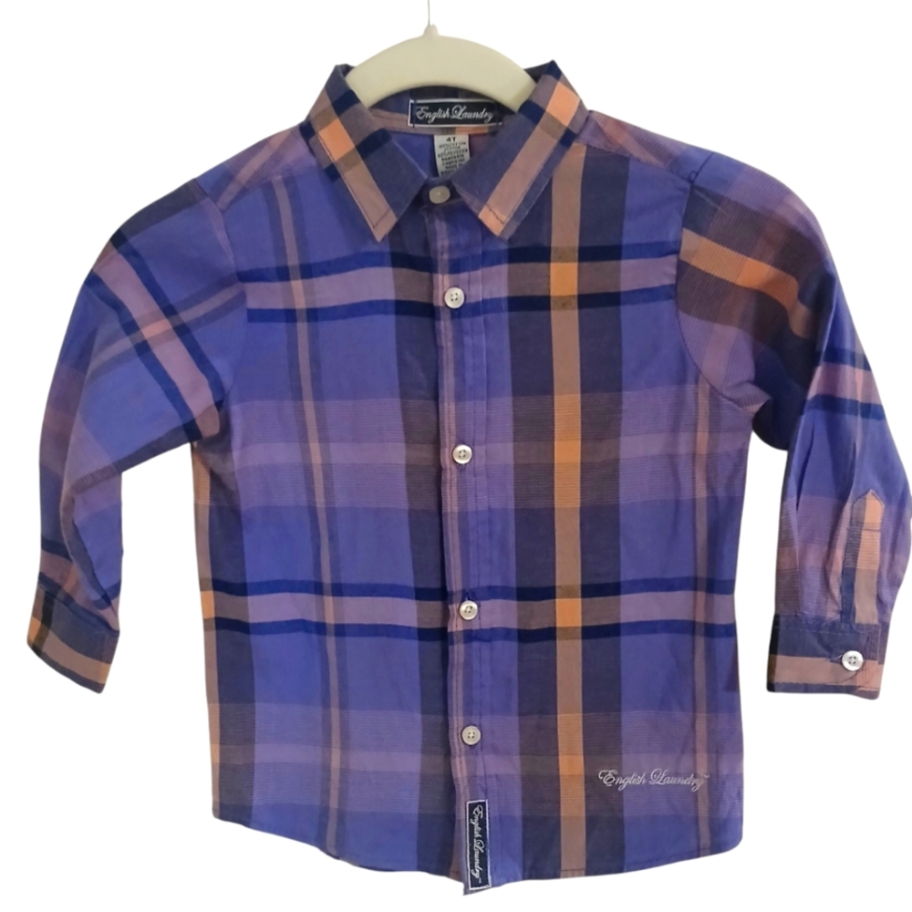 English Laundry Toddler  Boy's  Purple Plaid Button Up  Shirt Size 4T